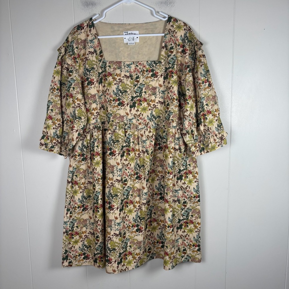 Meadows Floral Print Dress Square Neck Cottagecore Organic Cotton UK 12‎ US 8